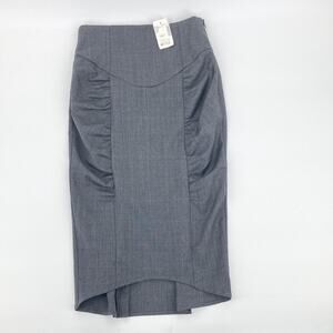 Geren Ford Womens Gray Plaid Wool Midi Pencil Skirt Ruched Details Size 0 New